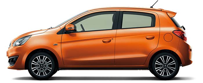 New Mitsubishi Mirage Left Hand Drive body color: Sunrise Orange Metal