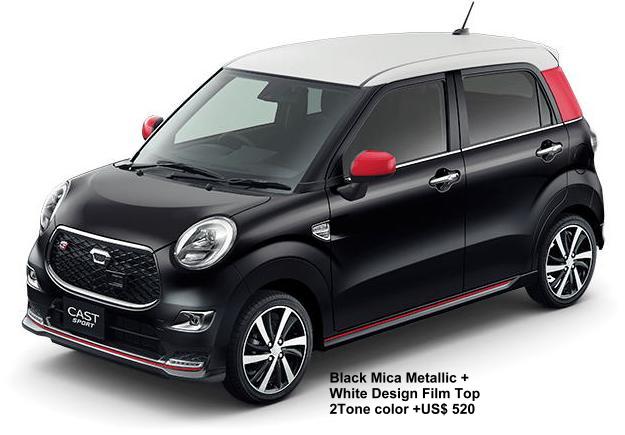 New Daihatsu Cast Sport body color: BLACK MICA METALLIC + WHITE DESIGN FILM TOP "2-TONE COLOR" (option color +US$520)