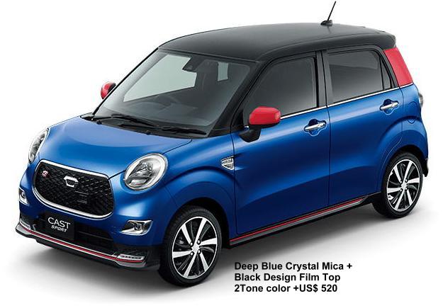 New Daihatsu Cast Sport body color: DEEP BLUE CRYSTAL MICA + BLACK DESIGN FILM TOP "2-TONE COLOR" (option color +US$520)
