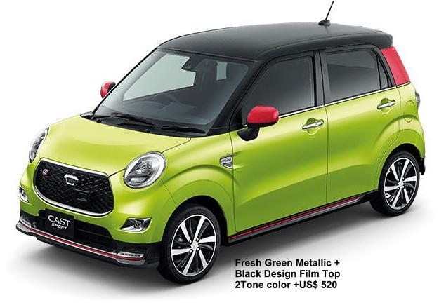 New Daihatsu Cast Sport body color: FRESH GREEN METALLIC + BLACK DESIGN FILM TOP "2-TONE COLOR" (option color +US$520)