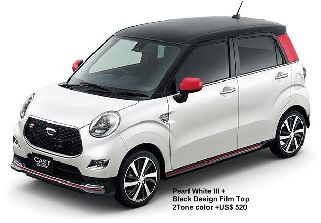 New Daihatsu Cast Sport body color: PEARL WHITE III + BLACK DESIGN FILM TOP "2-TONE COLOR" (option color +US$520)