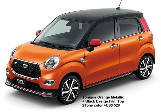 New Daihatsu Cast Sport body color: TONIQUE ORANGE METALLIC + BLACK DESIGN FILM TOP "2-TONE COLOR" (option color +US$520)