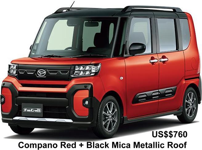 New Daihatsu Tanto Funcross body color: Compano Red + Black Mica Metallic Roof +US$760