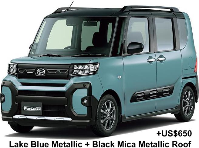 New Daihatsu Tanto Funcross body color: Lake Blue Metallic + Black Mica Metallic Roof +US$650