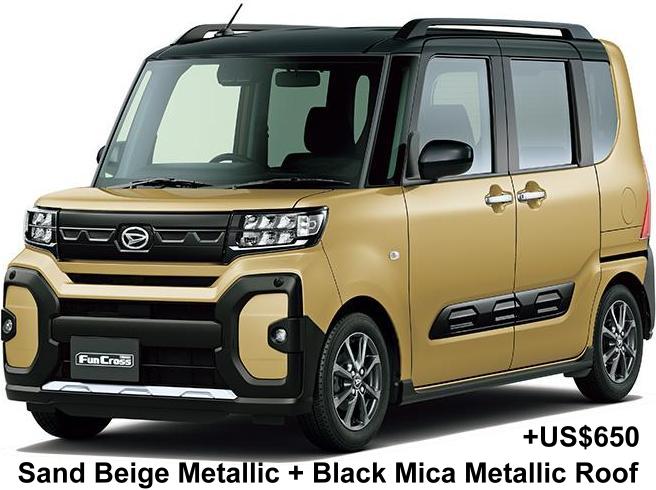 New Daihatsu Tanto Funcross body color: Sand Beige Metallic + Black Mica Metallic Roof +US$650