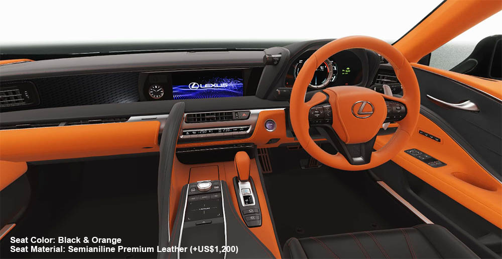 New Lexus LC500h Hybrid Cockpit photo: Black & Orange (OPTION INTERIOR + US$1,200)
