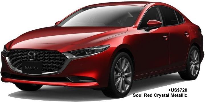 New Mazda-3 Sedan body color: Soul Red Crystal Metallic (option color +US$720)