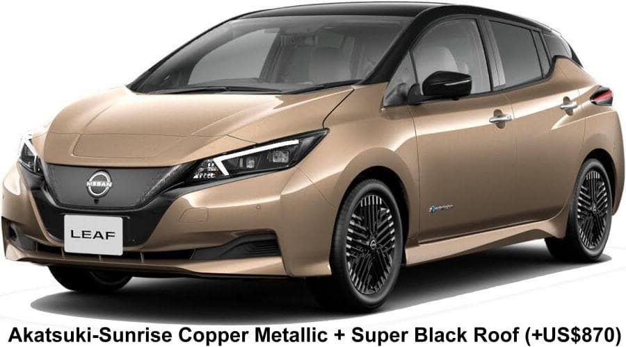 New Nissan Leaf body color: Akatsuki-Sunrise Copper Metallic + Super Black Roof (option color +US$870)