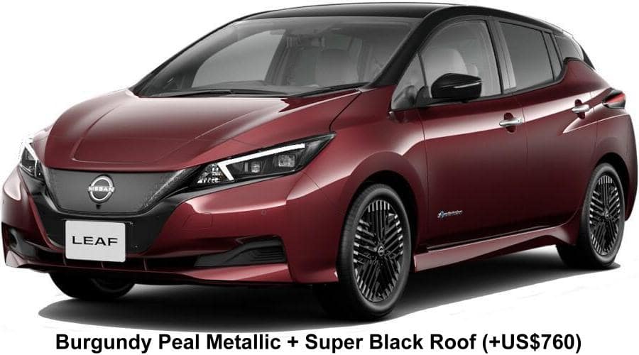 New Nissan Leaf body color: Burgundy Peal Metallic + Super Black Roof (option color +US$760)