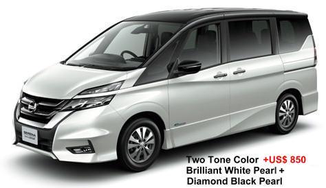 New Nissan Serena Highway Star body color: 2-TONE COLOR: BRILLIANT WHITE PEARL + DIAMOND BLACK PEARL (+US$850)
