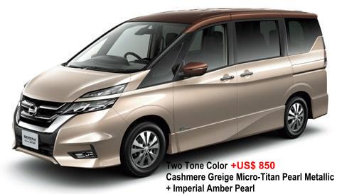 New Nissan Serena Highway Star body color: 2-TONE COLOR: CASHMERE GREIGE MICRO-TITAN PEARL METALLIC + IMPERIAL AMBER PEARL (+US$850)
