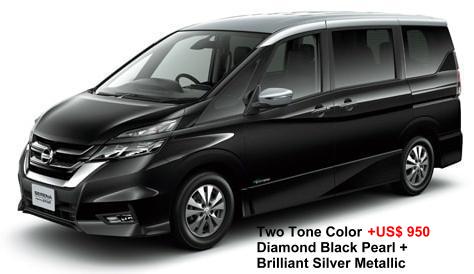 New Nissan Serena Highway Star body color: 2-TONE COLOR: DIAMOND BLACK PEARL + BRILLIANT SILVER METALLIC (+US$950)