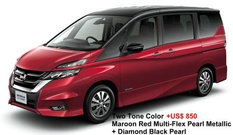New Nissan Serena Highway Star body color: 2-TONE COLOR: MAROON RED MULTI-FLEX PEARL METALLIC + DIAMOND BLACK PEARL (+US$850)