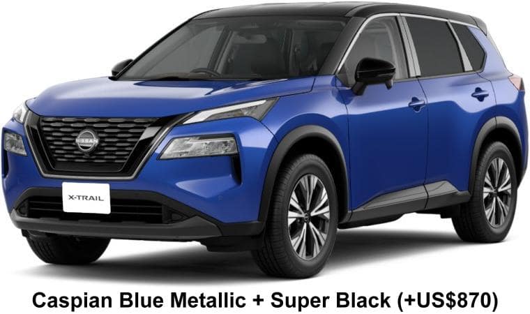 New Nissan X-Trail e-Power body color: Caspian Blue Metallic + Super Black (+US$870)
