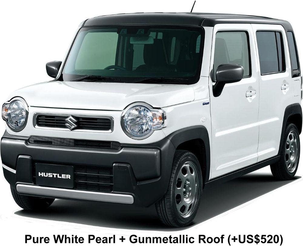 New Suzuki Hustler Hybrid body color: Pure White Pearl + Gunmetallic Roof (option color +US$520)