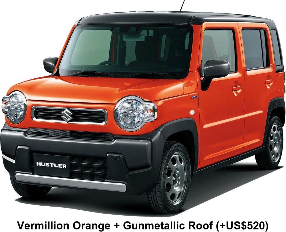 New Suzuki Hustler Hybrid body color: Vermillion Orange + Gunmetallic Roof (option color +US$520)