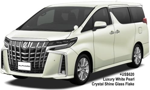 New Toyota Alphard Royal Lounge body color (Aero Model): LUXURY WHITE PEARL CRYSTAL SHINE GLASS FLAKE (option color +US$620)
