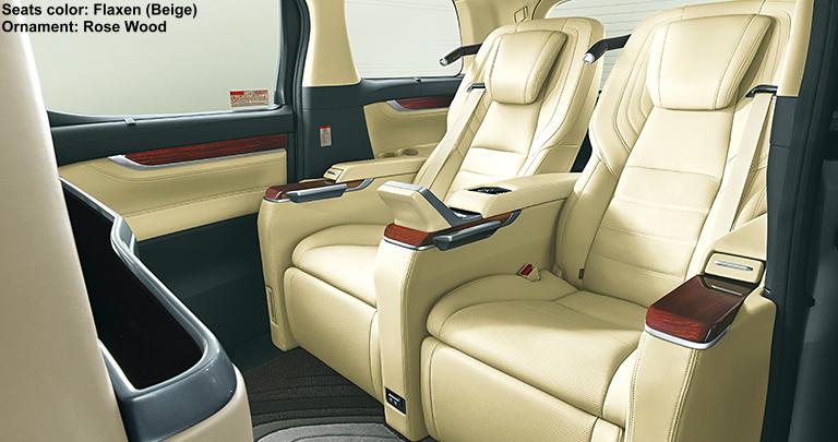New Toyota Alphard Royal lounge interior photo: Flaxen (Beige) Seats + Rose Wood Ornament
