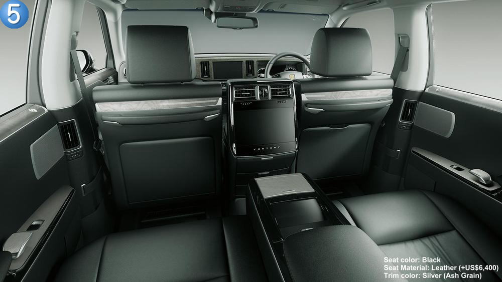 New Toyota Century interior color: Black Premium Leather (Silver Ash Grain) option +US$6,400