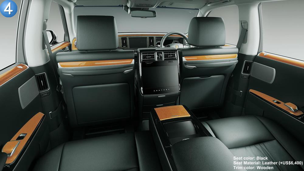 New Toyota Century interior color: Black Premium Leather (Wooden) option +US$6,400