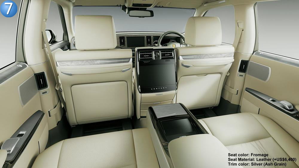 New Toyota Century interior color: Formage Premium Leather (Silver Ash Grain) option +US$6,400
