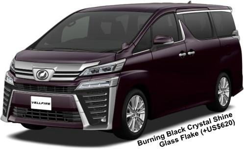 New Toyota Vellfire Royal Lounge body color (Aero Model): BURNING BLACK CRYSTAL SHINE GLASS FLAKE (option color +US$620)