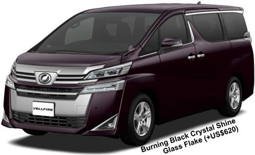 New Toyota Vellfire Royal Lounge body color (Regular Model): BURNING BLACK CRYSTAL SHINE GLASS FLAKE (option color +US$620)