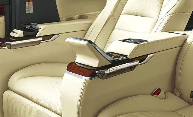 New Toyota Vellfire Royal Lounge pictures: Back-side seat view (Beige)