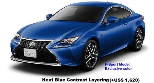 New Lexus RC200T Body color: Heat Blue Contrast Layering (option color only for "F-Sport" Model) +US$ 1,620.-