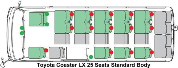 Toyota Coaster LX picture: Seating Arrangement (25 Seater Standard Body)
