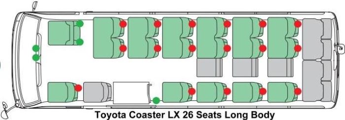 Toyota Coaster LX picture: Seating Arrangement (26 Seater Long Body)