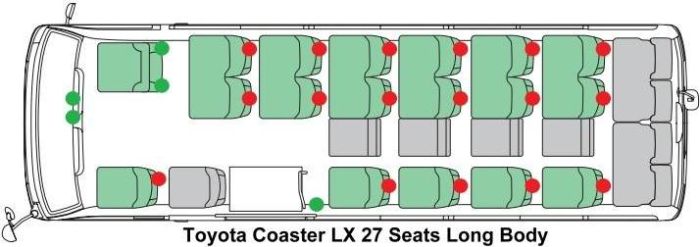 Toyota Coaster LX picture: Seating Arrangement (27 Seater Long Body)