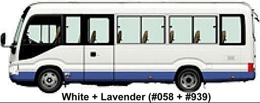 Toyota Coaster LX body color: White + Lavender (color No. 058 + 939)