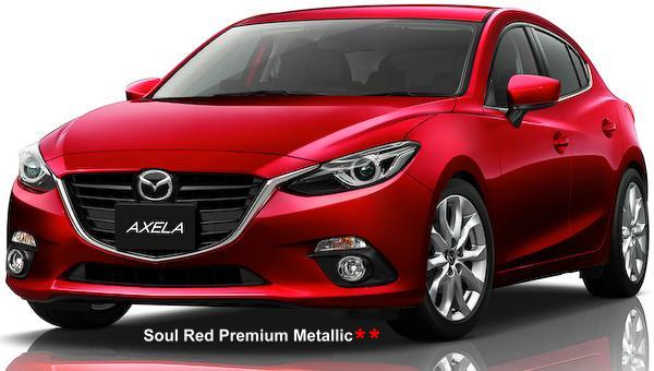 New Mazda Axela Sedan body color: Soul Red Premium Metallic (option color + US$ 720)