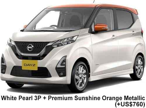Nissan Days Highwaystar Color: White Pearl 3P + Premium Sunshine Orange Metallic