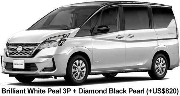 Nissan Serena Hybrid Color: Brilliant White Pearl Diamond Black Pearl