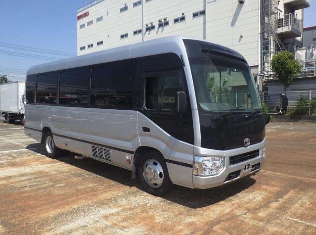 Used Toyota Coaster Bus photo: 2017 model Silver color - Front view
