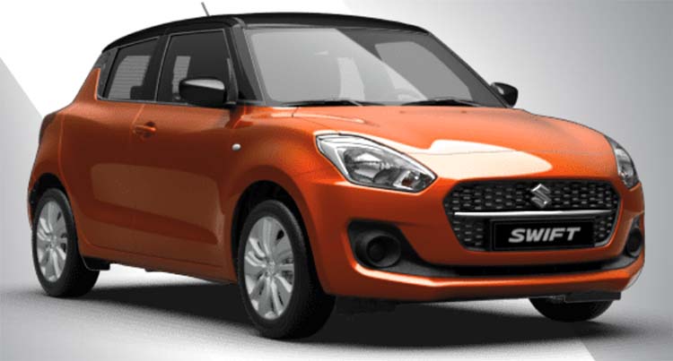 New Suzuki Swift Left Hand Drive body color: Flame Orange Pearl Metallic + Super Black Pearl