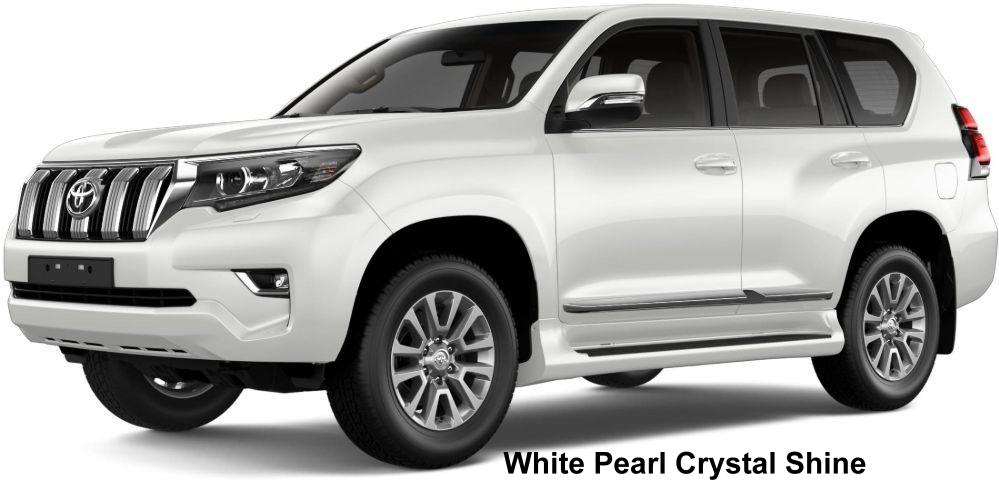 New Toyota Land Cruiser Prado Left Hand Drive body color: White Pearl Crystal Shine