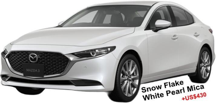 Mazda-3 Sedan body color: Snow Flake White Pearl Mica (+US$430)
