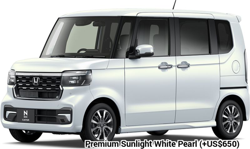 Honda N-Box Custom body color: Premium Sunlight White Pearl (+US$650)