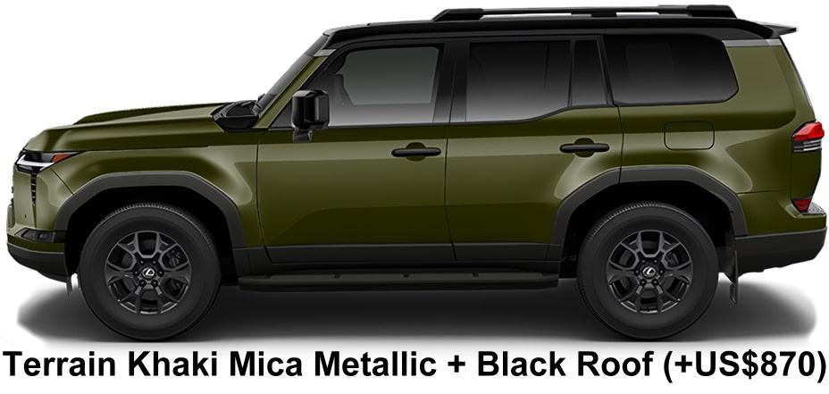 New Lexus GX550 Overtrail+ body color: Terrain Khaki Mica Metallic + Black Roof (+US$870)