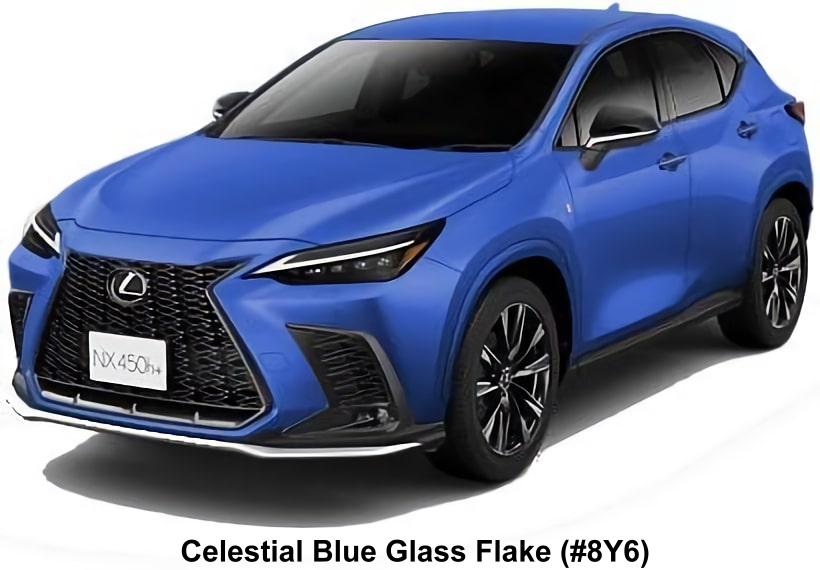 New Lexus NX450h+ F-Sport body color; Celestial Blue Glass Flake (Color No. 8Y6)