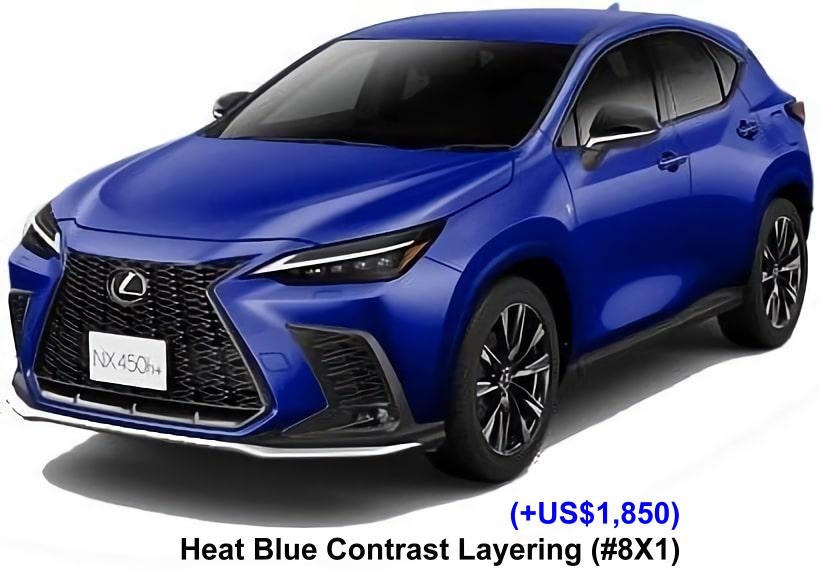 New Lexus NX450h+ F-Sport body color; Heat Blue Contrast Layering (Color No. 8X1)Option Color +US$ 1850