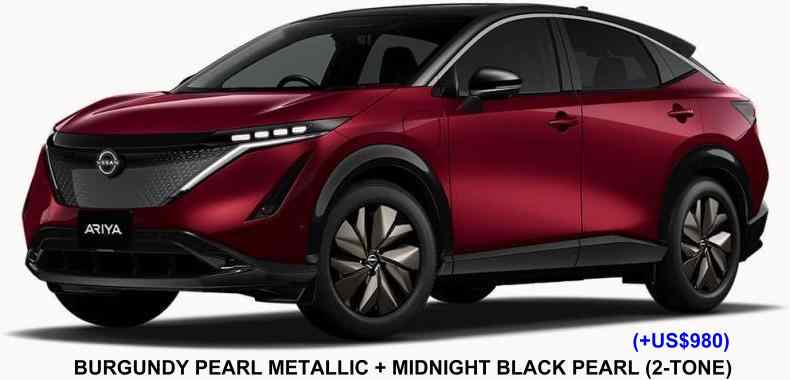 New Nissan Ariya body color: Burgundy Pearl Metallic + Midnight Black Pearl (2-Tone color)