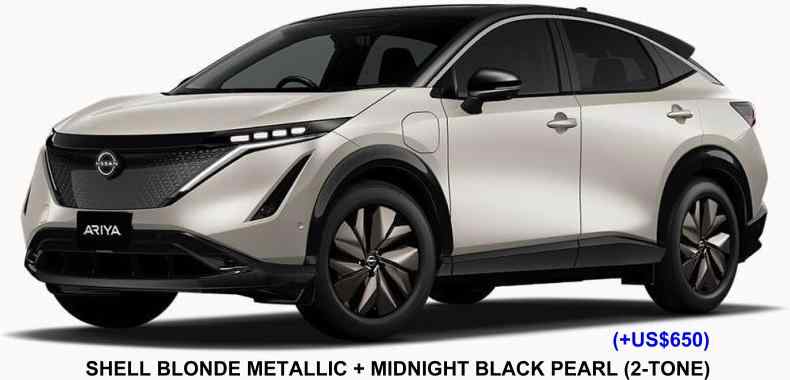 New Nissan Ariya body color: Shell Blonde Metallic + Midnight Black Pearl (2-Tone color)