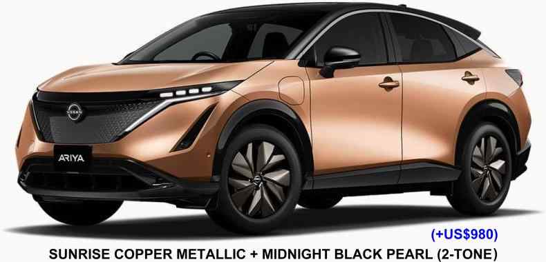 New Nissan Ariya body color: Sunrise Copper Metallic + Midnight Black Pearl (2-Tone color)