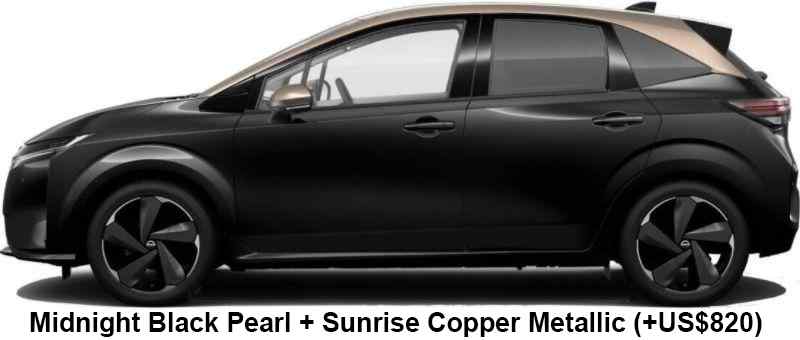 Nissan Aura Color: Midnight Black Pearl + Sunrise Copper Metallic