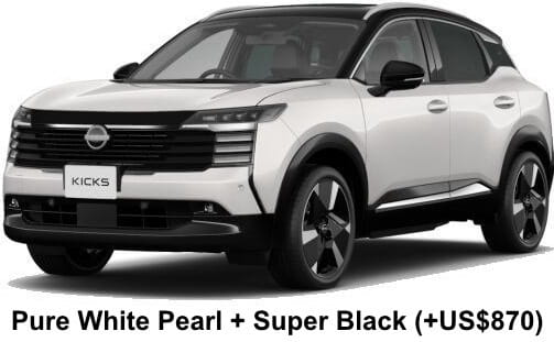Nissan Kicks G e-Power body color: Pure White Pearl + Super Black (+US$870)