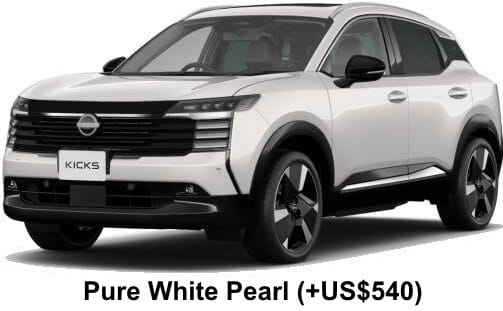Nissan Kicks G e-Power body color: Pure White Pearl (+US$540)